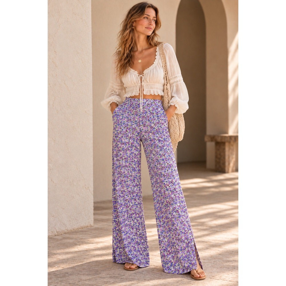 NWT Anthropologie Favorite Daughter Savannah Pants Sz M Purple Hippie Festival
